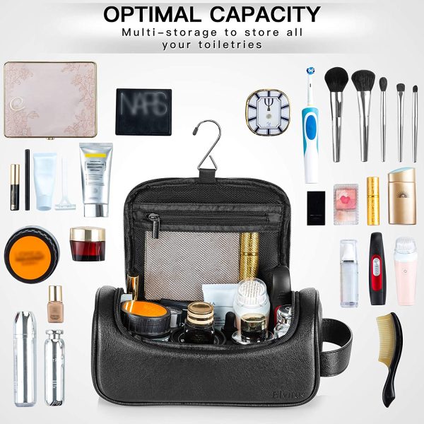 Elviros Water-Resistant PU Leather Toiletry Bag for Men Travel Wash Bag Shaving Dopp Kit Bathroom Gym Toiletries Makeup Organizer with Free Wet Dry Bag (Black-Medium) - Image 2