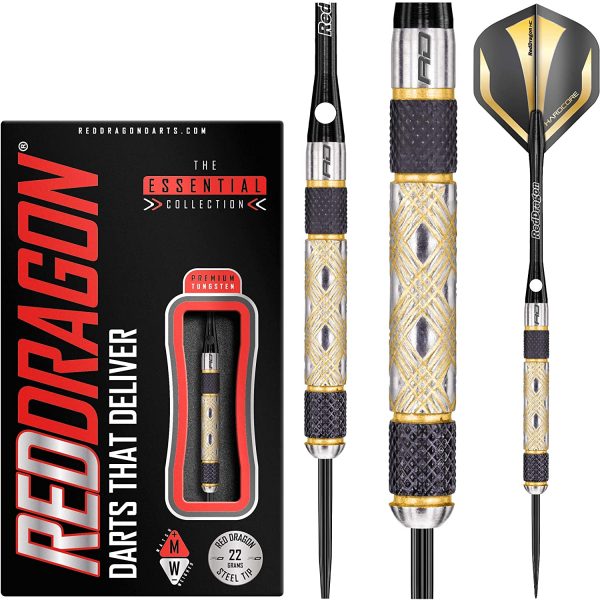 RED DRAGON Golden Eyes 22g, 24g, 26g, 28g, 30g or 32g Tungsten Darts Set with Flights and Stems