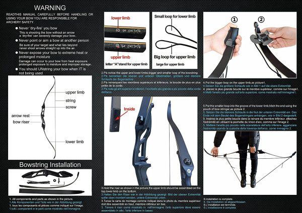 D&Q Takedown Recurve Bow and Arrow Set Adult Kit Archery Hunting Shooting Target Practice Competition Survival Longbow Package 30 35 40 45 lbs Right Handed with Bow Case Stringer Arrow Quiver - Image 4