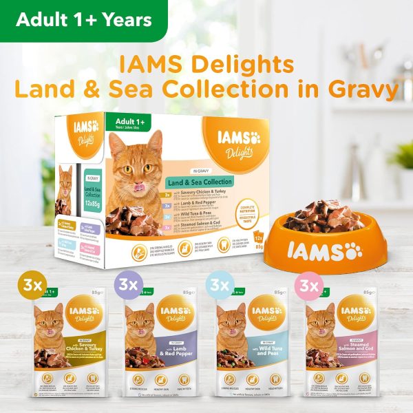 IAMS Delights Wet Food for Kittens 1-12 Months with Chicken in Gravy, 12 x 85 g & Delights Wet Food Land and Sea Collection with Meat and Fish in Gravy, 12 x 85g - Image 7