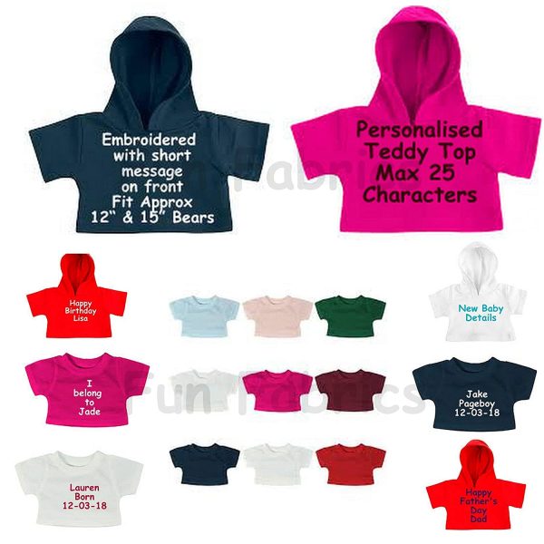 Personalised Teddy Bear Clothes T-Shirts and Hooded Tops to fit 15" Build a Bear and 12" Teddies - Image 6