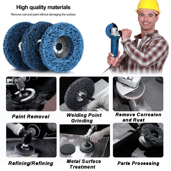 BURNTOP 6PCS Strip Discs Stripping Wheel 100mm 4inch Durable Poly Paint Removal Disc For Angle Grinder Clean and Remove Paint Coating Rust Welds Oxidation (Blue) - Image 4