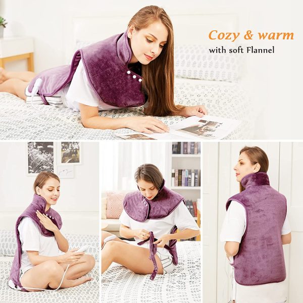 Electric Heating Pad for Back Neck and Shoulders Pain Relief, (60x85cm) Heated Warmer Fast-Heat Hot Therapy Warp with Waist Strap, 3 Heat Levels, Auto-Off Timer, Mia&Coco - Comfort Purple - Image 3