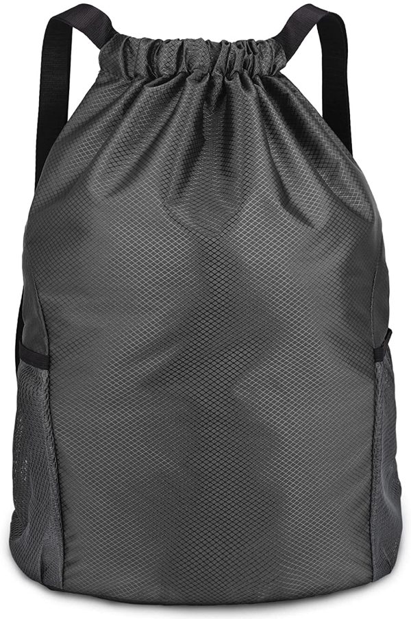 Dacitiery Drawstring Gym Bag, Gym Sack, Drawstring Backpack, Unisex PE Bags Drawstring with Outside Zipper, Sport Gym Sack Bring Two Side Pockets, Large Drawstring Bag - Image 6