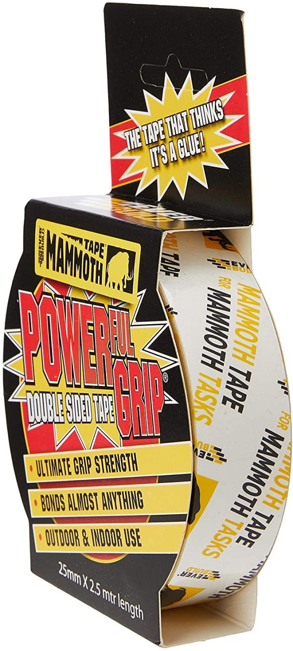 Everbuild Mammoth Powerful Grip Tape, Reinforced Double Sided Tape, Clear, 25 mm x 2.5 m - Image 2