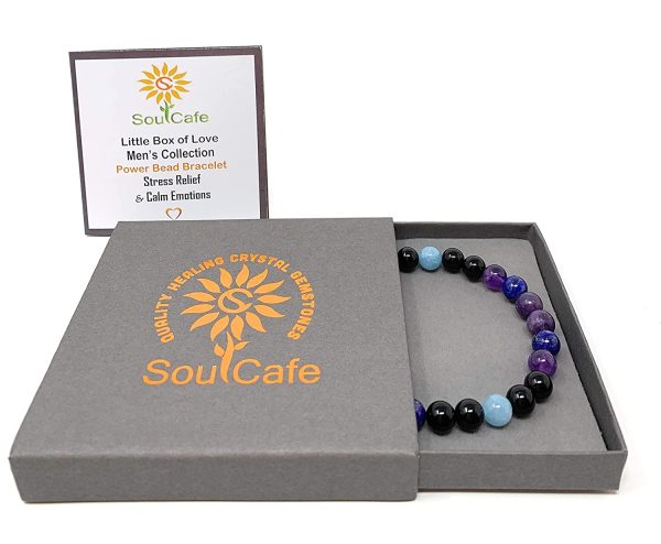 Men's Stress Relief and Calm Emotions Power Bead Bracelet - Healing Crystal Gemstone Bracelet - Soul Cafe Gift Box & Tag - Image 5