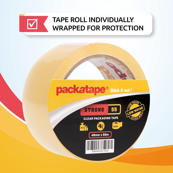 Packatape [Low Noise Tape] - [Extra Strong] Clear Packaging Tape 48mm x 50m Single Roll Ideal for Parcel, Packing, Packaging, Moving, Storage Cardboard Boxes - Image 5