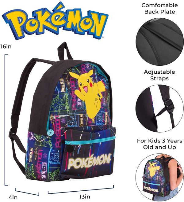 Licenced Pok??mon Glow in The Dark Backpack | Large Pokemon Rucksack with Pikachu | Official Pokemon School Bag for Boys and Girls | Kids Pokemon Bags | Christmas Back to School gift