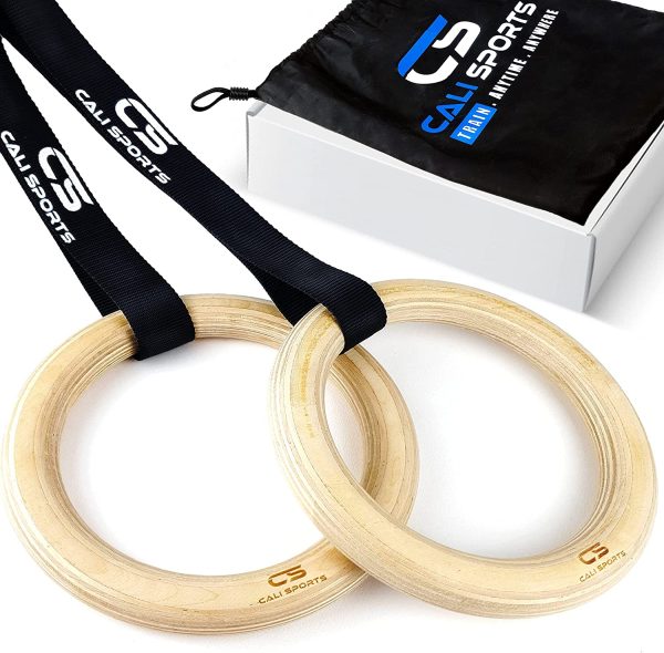 CALI SPORTS Wood Gymnastic Rings, Exercise Olympic Rings with Adjustable Long Straps, Steel Buckles, Perfect for Calisthenics Workout, Crossfit, Bodyweight, Pull-Ups and Dips - Image 3