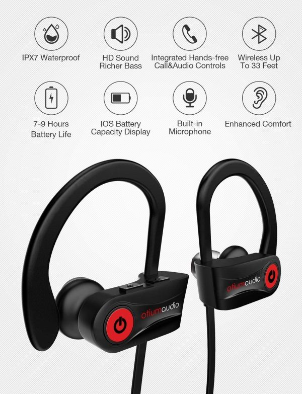 Bluetooth Headphones, Otium Wireless Headphones IPX7 Waterproof Earphones Sport Earbuds With Bluetooth 5.1 CSR Chip 7-9 Hrs Battery,Noise Cancelling Mic Earbuds for Gym Running Outdoor Sports Workout