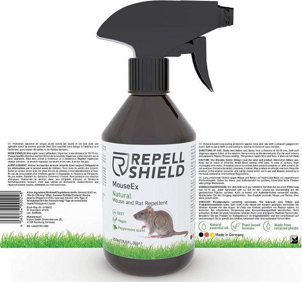 RepellShield Mouse Repellent Spray & Rat Deterrent - A Peppermint Oil Spray: A Natural Mice Repellent & Rat Repellent - Peppermint Spray for Rats - Alternative to Mouse Traps or Mouse Poison, 250ml - Image 2