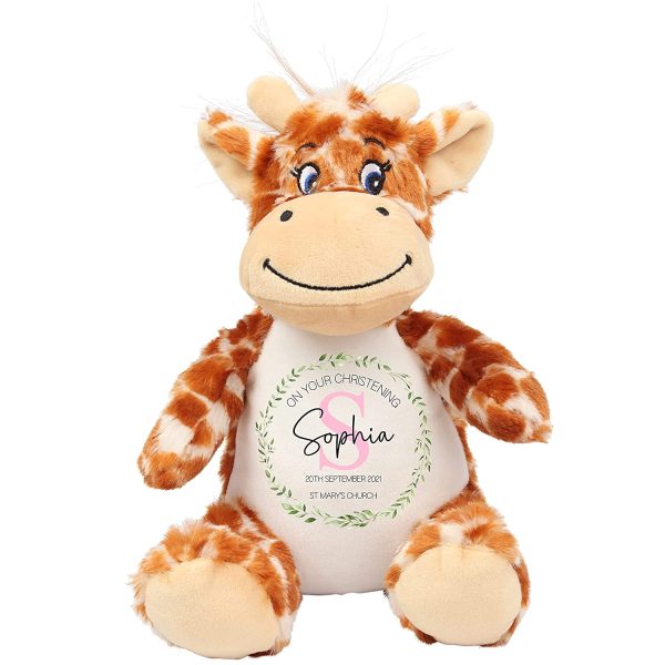 Personalised Christening Gift, Custom Baptism Gift, Giraffe Teddy Bear Soft Toy Plush, Christening Gift For Boys, Baby Keepsake, Christening Present, Baptism Present - Image 4