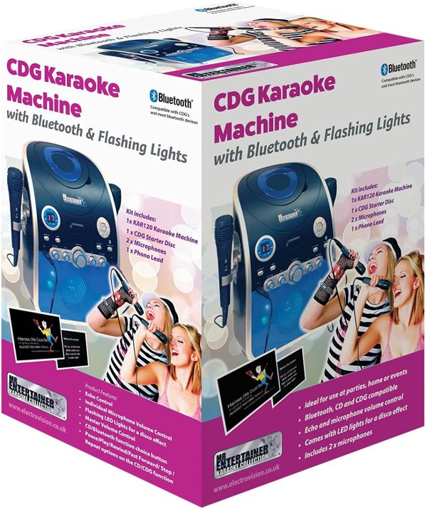 Karaoke Machine CDG/CD+G/MP3+G. Built in Disco Lights. Includes Family Party & Chart Hits Song Pack. 2 Microphones (Wired Microphones) - Image 7