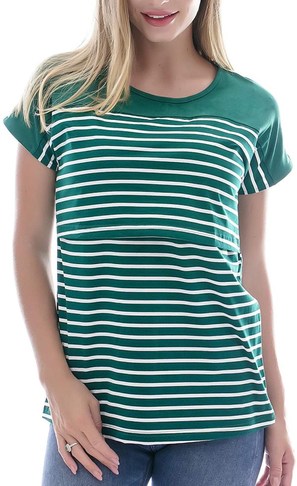 Smallshow Nursing Tops Short Sleeve Striped Lift-up Women's Breastfeeding Shirts - Image 5