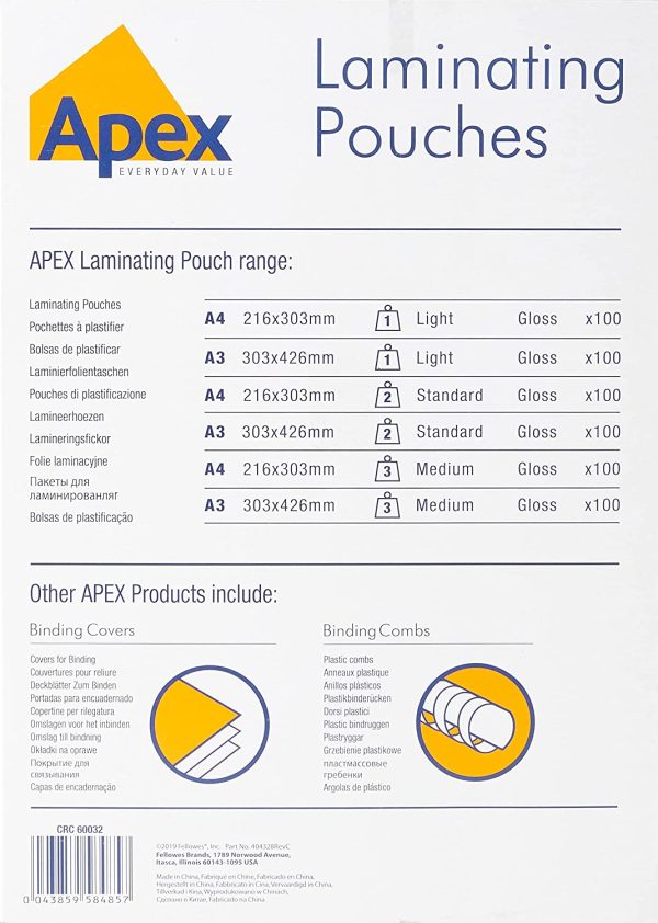 Fellowes Apex Laminating Pouch A4 Light Duty Clear Pack of 100