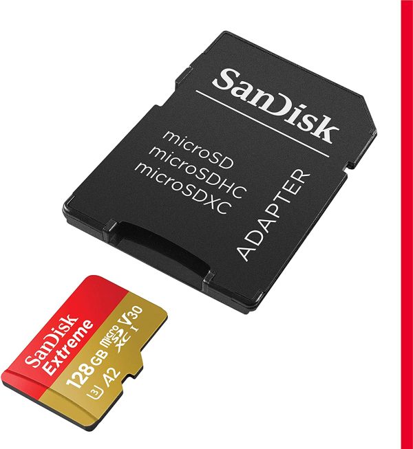 Extreme 128 GB microSDXC Memory Card + SD Adapter with A2 App Performance + Rescue Pro Deluxe, Up to 160 MB/s, Class 10, UHS-I, U3, V30 , Red/Gold - Image 7