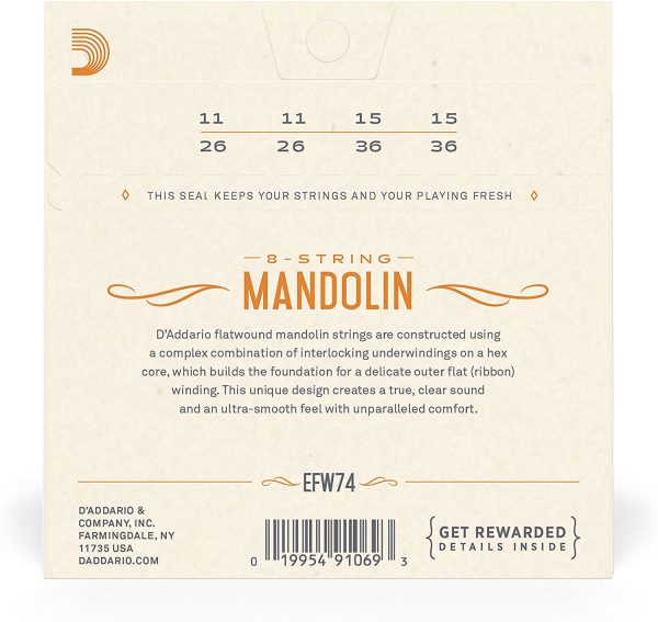 D'Addario EFW74 11-36 Medium Flatwound Mandolin Strings - Phosphor Bronze - Image 4