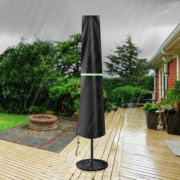 GEMITTO Parasol Cover with Rod, Patio Table Umbrella Protection Cover for 2-3.6m Diameter Large Parasol, New 420D Parasol Protector with Zipper Telescopic Pole, Waterproof Anti-UV 183x25/35cm