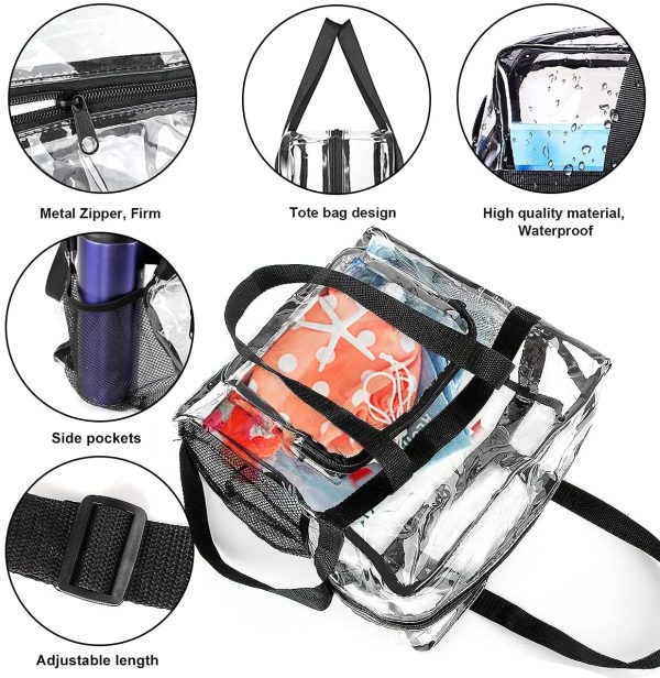 M MUNCASO Clear Tote Bag, Large Toiletry Bag Clear Crossbody Makeup Bag Waterproof Transparent PVC Bag with Adjustable Shoulder Strap and Zipper Closure Perfect for Work, Sports Games, Concert (Black) - Image 8