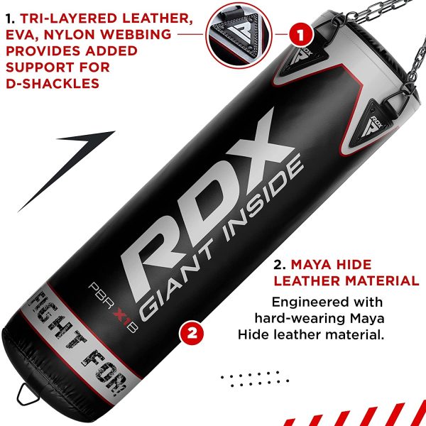 RDX Professional Anti Swing Filled 5FT 4FT Punch Bag Set, 17pc Maya Hide Leather Heavy Punching Bag with Gloves Wall Bracket Hanging Chains Wraps .etc. Boxing MMA Kickboxing Adult Home Gym Fitness - Image 9