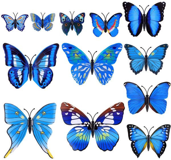 36 Pieces 3D Butterfly Wall Stickers Wall Butterflies Girls Bedroom Accessories Multi-Color Optional (Blue)