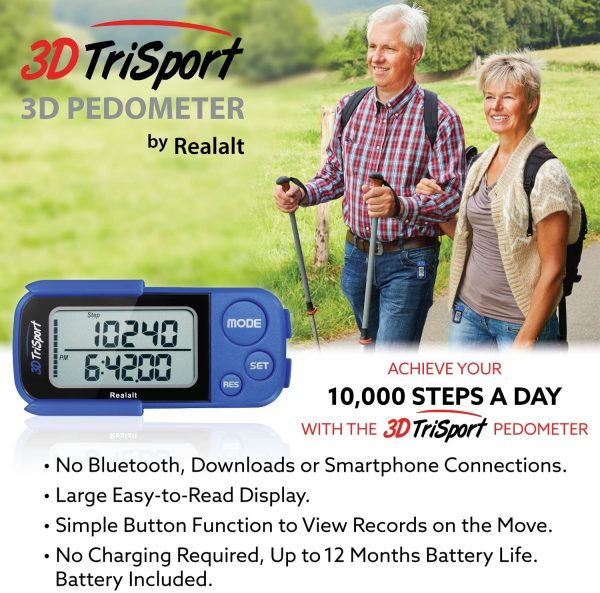 Realalt 3DTriSport 3D Pedometer, Accurate Step Counter with Clip and Strap - Image 2