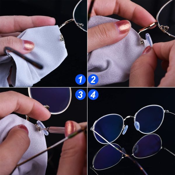 Eyeglass Repair Kit 10 Pairs Air Chamber Nose Pads Silicone Screw-in Eyewear Nose Pads with Screws Tweezer and Cleaning Cloth (13 mm) - Image 5