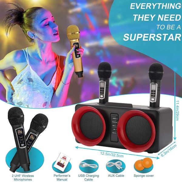 Karaoke Machine,Portable Bluetooth PA System With 2 Wireless microphone,Speaker with Mobile phone holder/USB/TF Card/AUX In,for home party,Meeting, Wedding, Church, Picnic, Outdoor/Indoor [Black] - Image 7