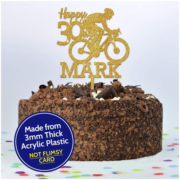 Bicycle Cake Topper - Cycling Birthday Cake Decoration - PERSONALISED Mountain Bike Cake Toppers for Him, Son, Boys, Dad, Grandad, Kids - Gold Silver Black Blue Red Wood Cake Decoration - Image 9