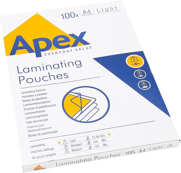 Fellowes Apex Laminating Pouch A4 Light Duty Clear Pack of 100 - Image 3