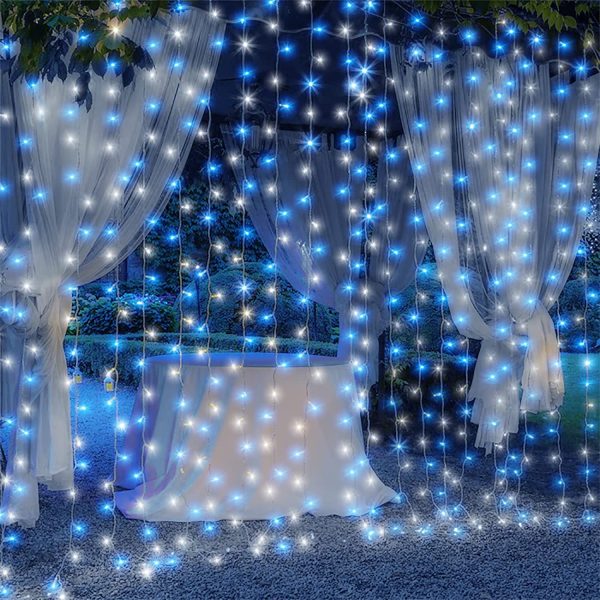 2M x 2M Curtain Light Mains Powered Backdrop Window Curtain Light Christmas Fairy Lights Plug in Linkable,204 LED,Remote for Easter Indoor Gazebo Decor(Blue+White) - Image 7