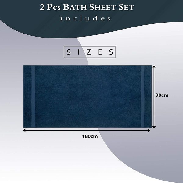 Daily Use Jumbo Extra Large XL Bath Sheet Towel Set (90 x 180 cm) - 2 Piece Bath Sheets Set - 500 GSM 100% Cotton Absorbent Quick Dry (Navy Blue) - Image 4