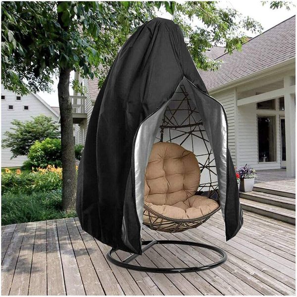 Patio Hanging Chair Cover - Egg Swing Cocoon Chair Cover with Zipper, Outdoor Waterproof Windproof Durable Heavy Duty Garden Furniture Protector, 190x115cm