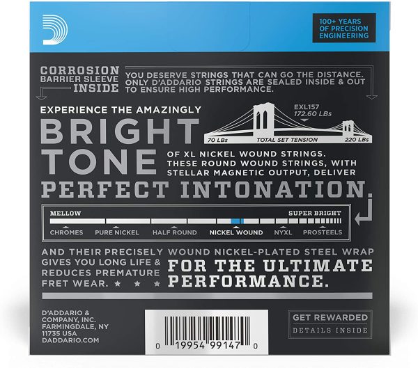 D'Addario Guitar Strings - XL Nickel Wound Electric Guitar Strings - EXL157 - Bright Tone, Perfect Intonation - Baritone Medium, 14-68, 1-Pack - Image 4