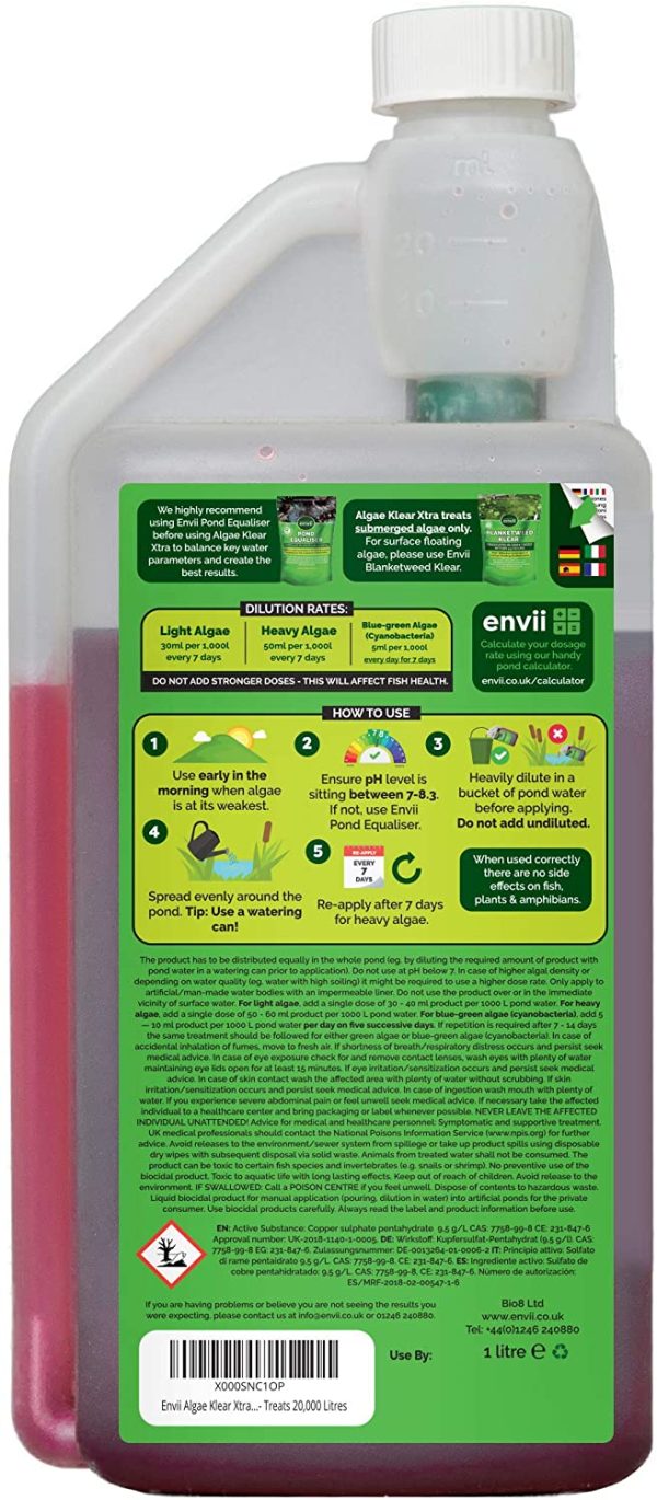 envii Algae Klear Xtra ?C Pond Algae Killer For Submerges Blanket Weed and String Algae (1L) - Image 2