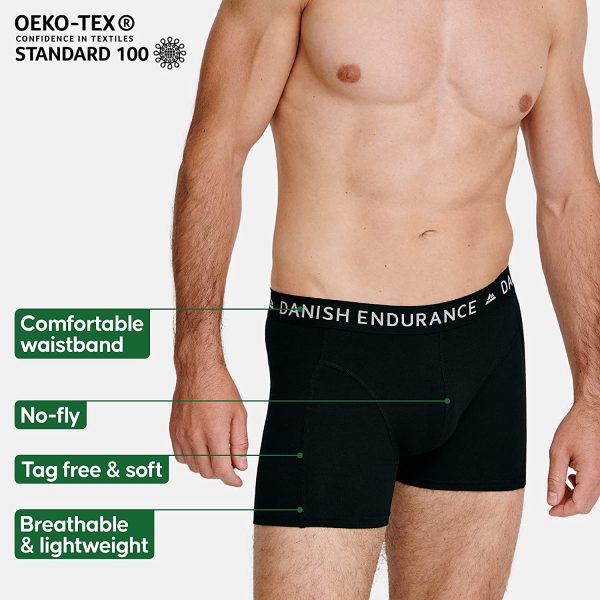 DANISH ENDURANCE Men's Cotton Trunks, Stretchy Soft, Classic Fit Underwear, Boxer Shorts, Pants Multipack in Black, Green, Blue & White, 6 Pack