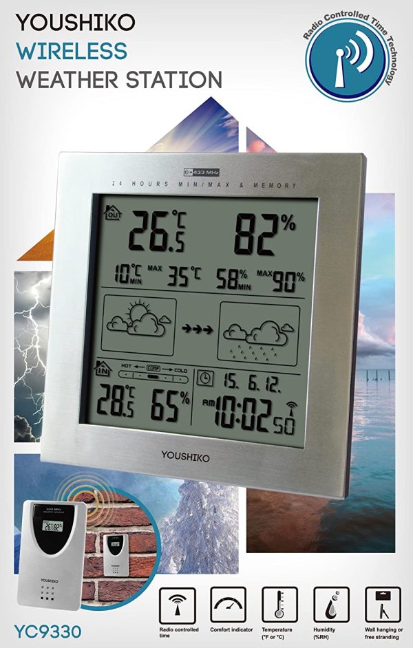 Youshiko Wireless Weather Station with Radio Controlled Clock (2022 UK Version), Indoor Outdoor Temperature Thermometer, Humidity, Date & Frost Alarm, Maximum & Minimum with 24 Hour Auto Reset - Image 4