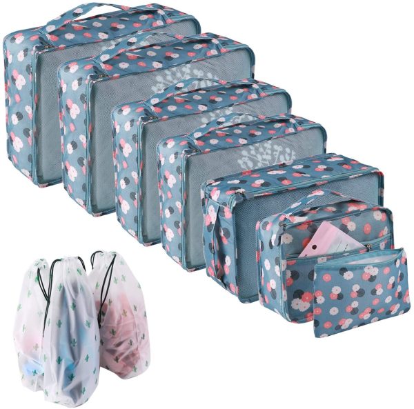 Packing Cubes for Suitcase 10 Sizes Suitcase Organizer Bags 10 pcs Blue Flowers