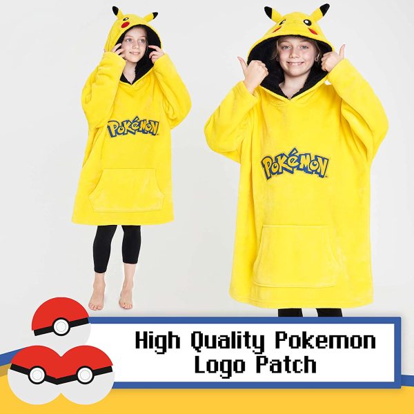 Pokemon Hoodie for Boys, Pikachu Oversized Blanket Hoodie Kids, Fleece Poncho - Image 2