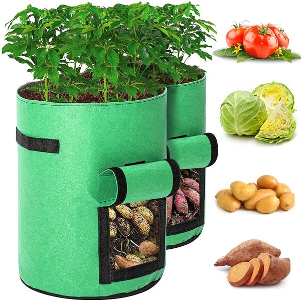 Potato Grow Bags , 2 Pack 10 Gallon Potato Growing Bags Potato Planting Bag Potato Planter with Flap and Handles for Potato, Tomato, Carrot (Green)