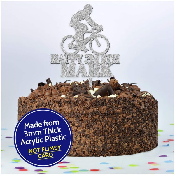 Happy Birthday Bicycle Cycling Cake Topper Decoration - PERSONALISED Mountain Bike ANY Age ANY Name Cake Toppers for Him, Son, Boys, Dad, Grandad, Kids - Gold Silver Black Wood Cake Decoration - Image 9