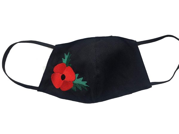 Poppy with Leaf Face Mask, Face Mask, Poppy, Cotton Face Mask, Three Layers, Reusable, Filter Pocket, Poppies, Poppy, FBA