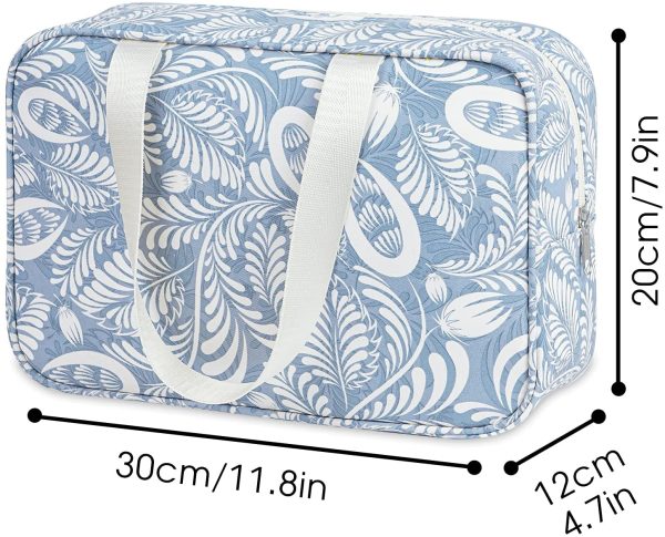 Full Size Toiletry Bag Large Cosmetic Bag Travel Makeup Bag Organizer for Women and Girls (Blue Leaf) - Image 5