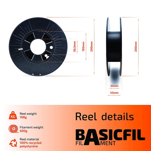 BASICFIL PLA 1.75mm, 500 gr, 3D printing filament , Black - Image 7