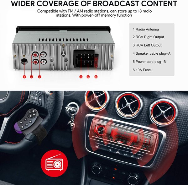 Car Stereo Bluetooth, CENXINY Car Radio Bluetooth 5.0 Hands-free1 Din Universal Built-in Microphone, 4X65W Car Radio Receiver, USB/TF/FM/AUX/WMA/WAV/MP3 Media Player with 7 Colorful Lights - Image 5