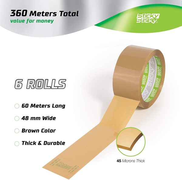 Packing Tape 6 Rolls Brown Parcel Tape 48mm x 60m Strong for Moving House, Packing Parcels, Cardboard Boxes & Carton Strong Packaging Tape - Image 5