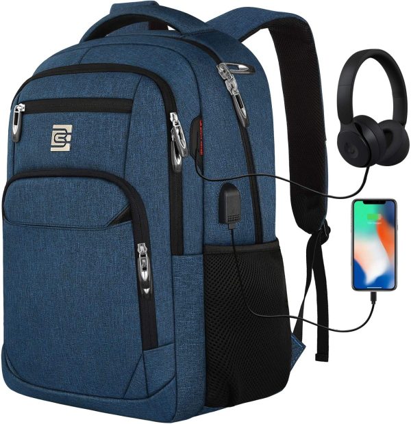 Laptop Backpack with USB Charging&Headphone Port,Anti-Theft Business Laptop Backpack with Breathable Padded Shoulder Strap, Water Resistant Computer Rucksack for School/Work/Travel (15.6 Inch, Blue) - Image 7