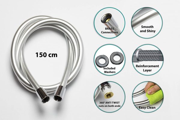 Krodo PVC Smooth Shower Hose 1.5M / 59 Inch with Anti-Twist Brass Connections - Universal Replacement, Flexible, Kink and Leak Proof - Image 3