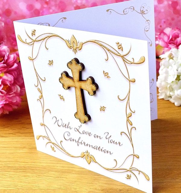 Confirmation Card for Girl or Boy with Wooden Cross Luxury Handmade Cards by Bright Heart Design - Image 3