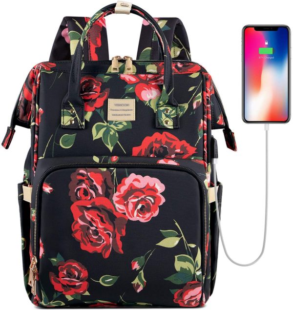 Laptop Backpack,15.6 Inch Stylish College School Backpack with USB Port Charging, Water Resistant Casual Daypack Laptop Backpack for Women/Boys/Girls/Business/Travel (Flower3) - Image 7